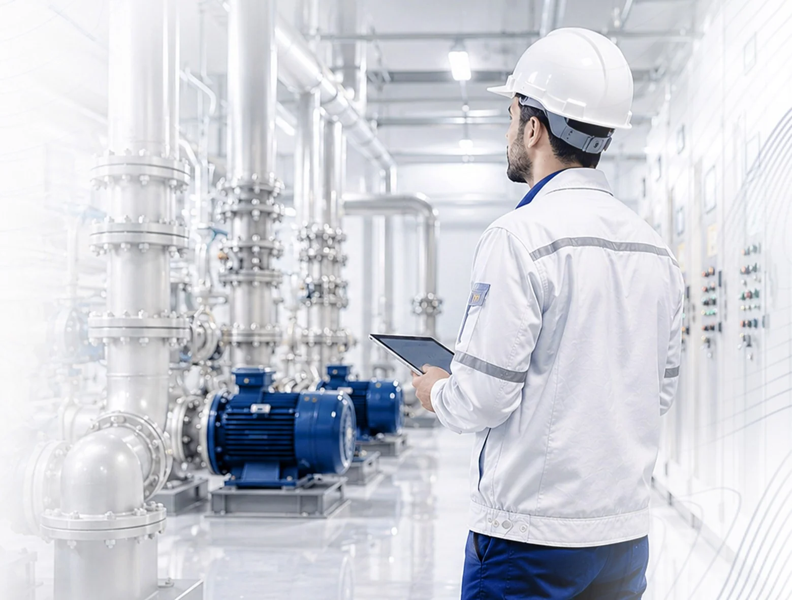 Prime Source engineer inspecting a pump room installation